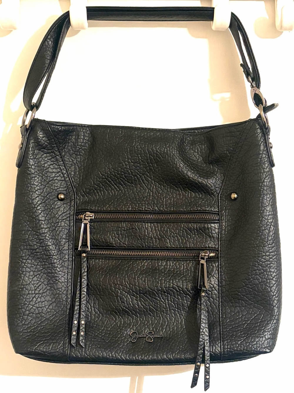 Jessica Simpson Black Pebbled Shoulder Crossbody Bag Multi-Zip